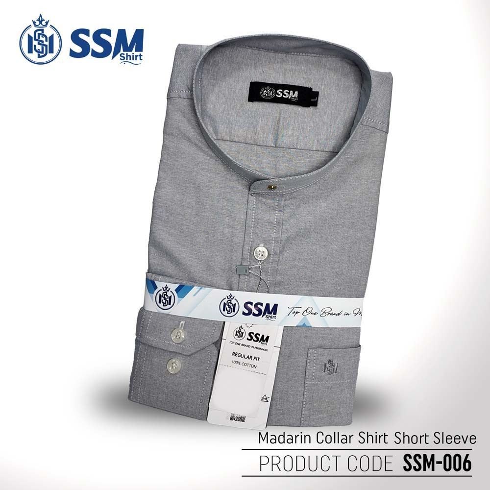 Madarin Collar Shirt Short Sleeve SSM-O-M-S-006 (Light Gray) Large