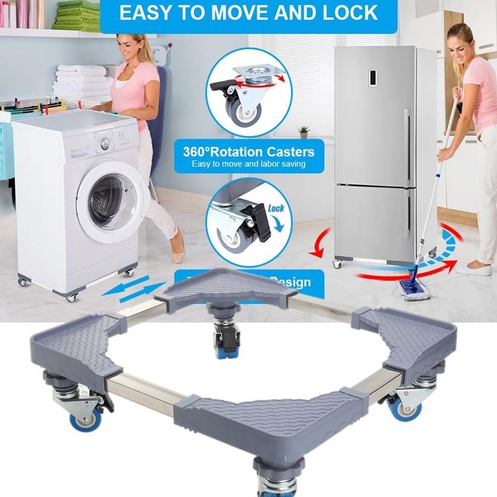 Fridge & Washing Machine Stand with 360 ° Degree Rotation Wheels (Silver) 30CM X 10CM X 5CM