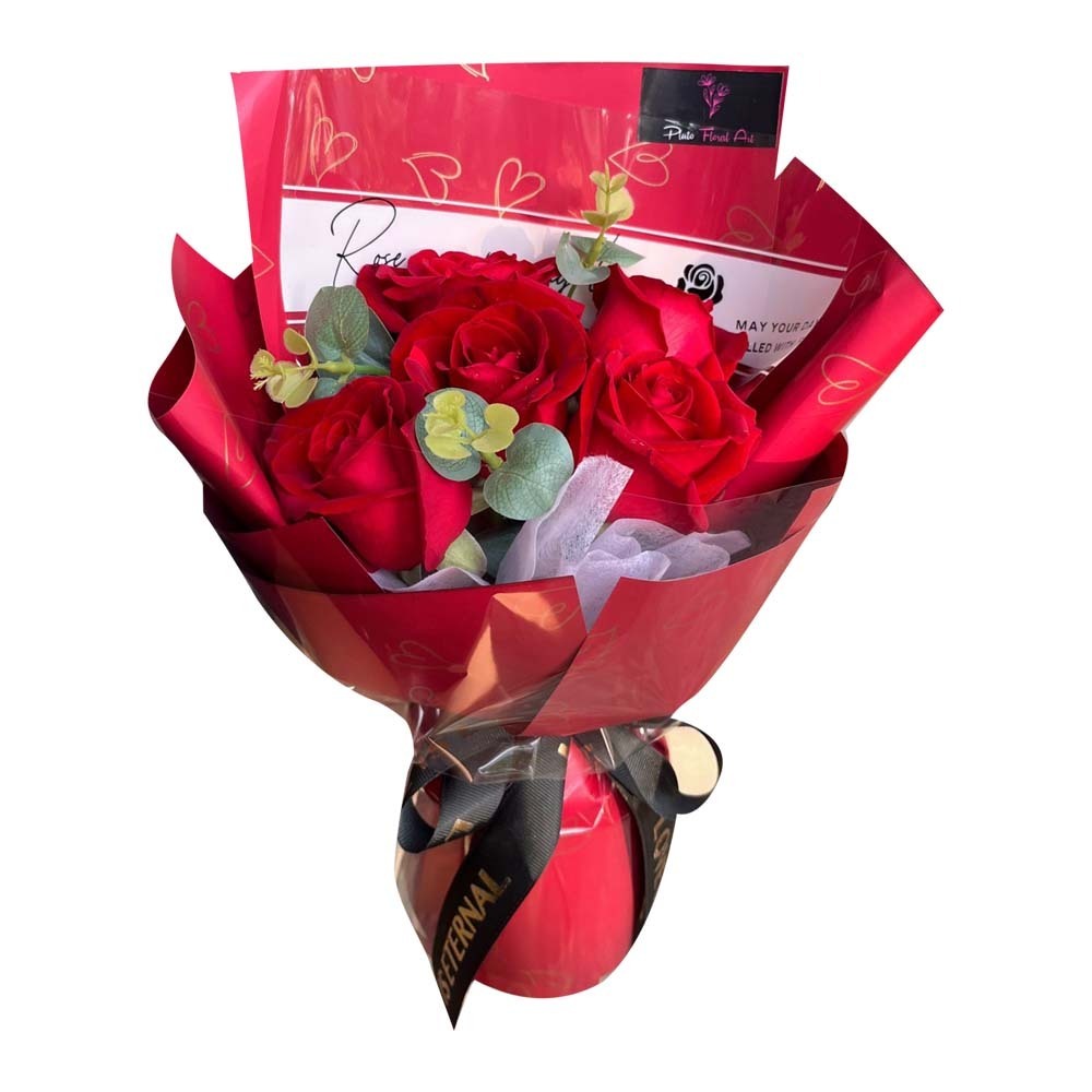 Real Flower Ribbon Red Roses Bouquet