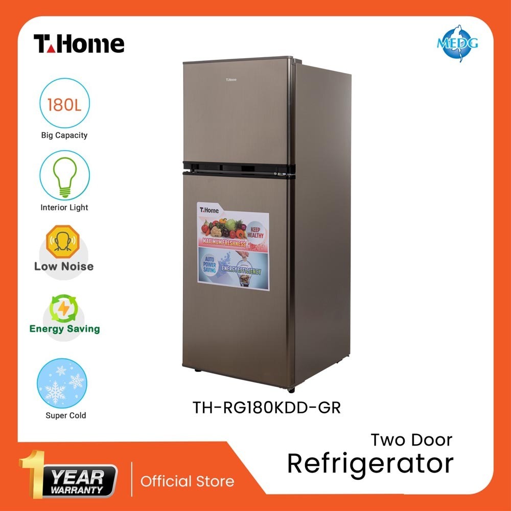 T-Home Refrigerator 180 LTR, Two Door TH-RG180KDD-GR