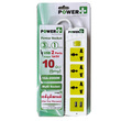 Power Plus 3Way+2USB Socket (1Switch+3Meter) White+Green PPE401IU3M