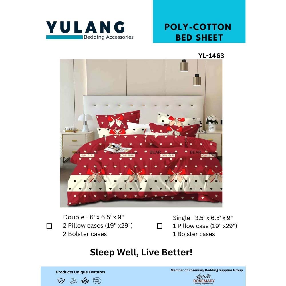Yulang Poly-Cotton Double Bedsheet Set YL-1463 Red