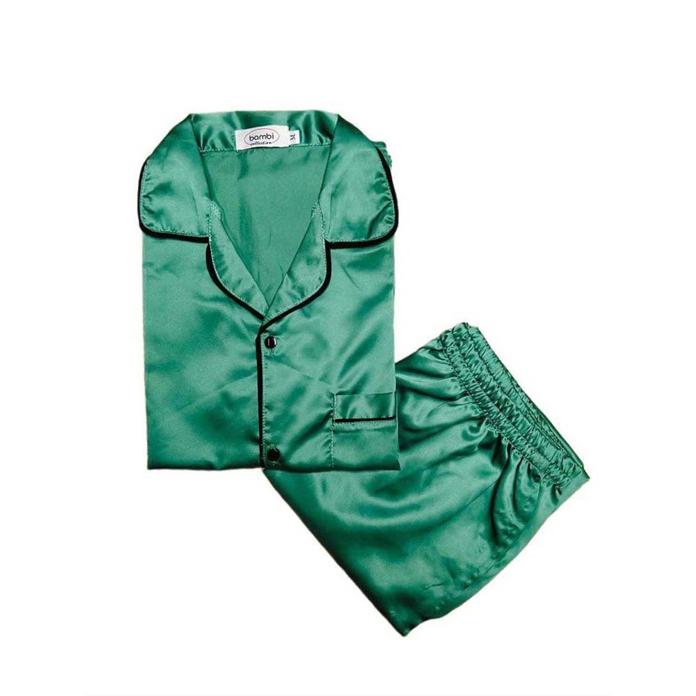 Bambi Women Silk Pajamas One Set Green AA0015 Large