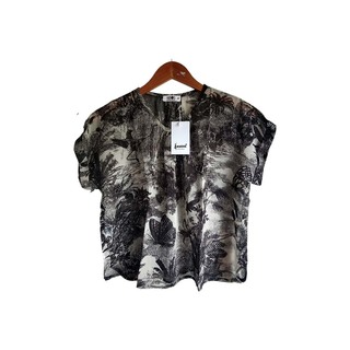 Kudos Floral Chiffon Woman Blouse White B-007 Small