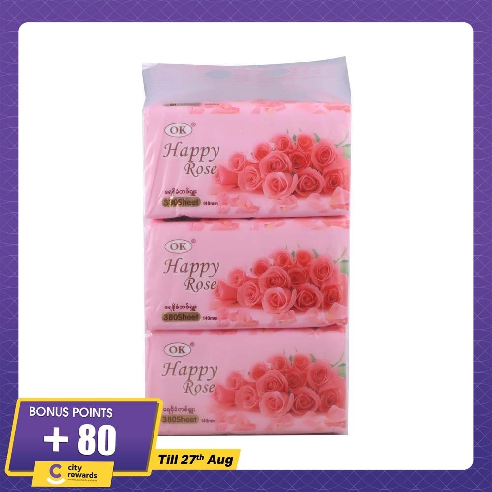 Ok Happy Rose Facial Tissue 3Ply 380 Sheets 1x3