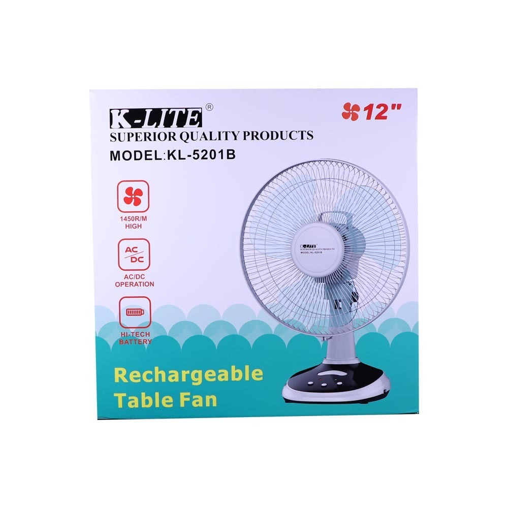 K-Lite Rechargeable Table Fan AC-DC 12IN KL-5201B