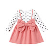 Baby Girl Solid & Dots Spliced Ribbed Long-Sleeve Bow Front Dress (9-12 Months) 20566873