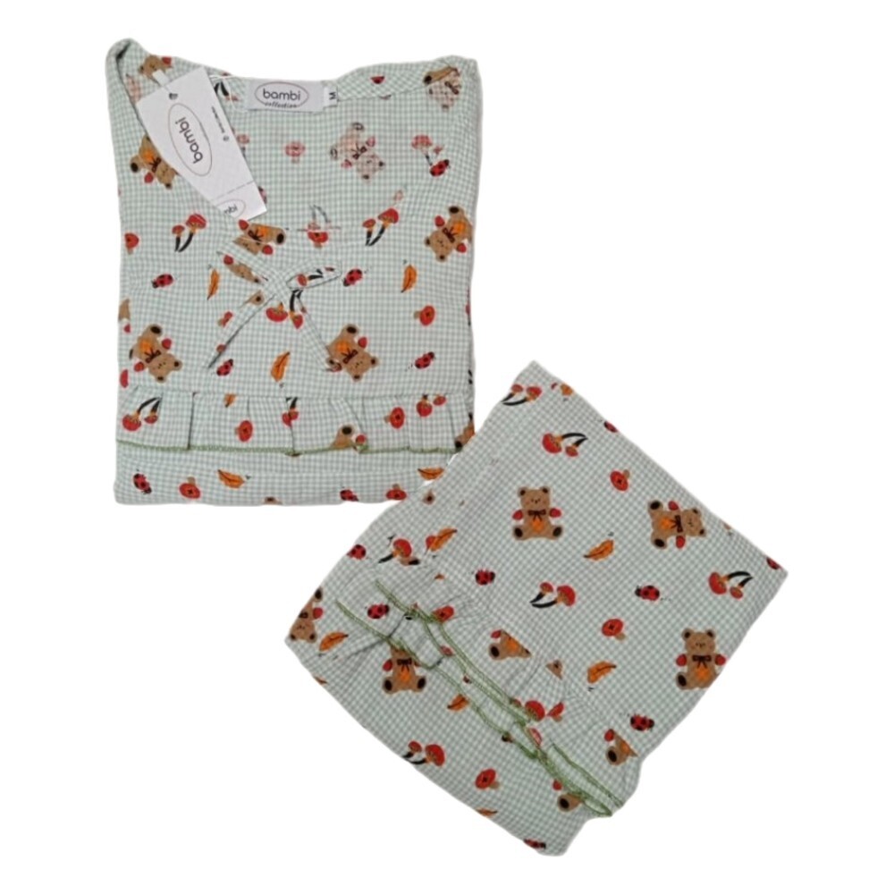 Bambi Women Night Wear Cotton Oneset Green AA0041 Medium