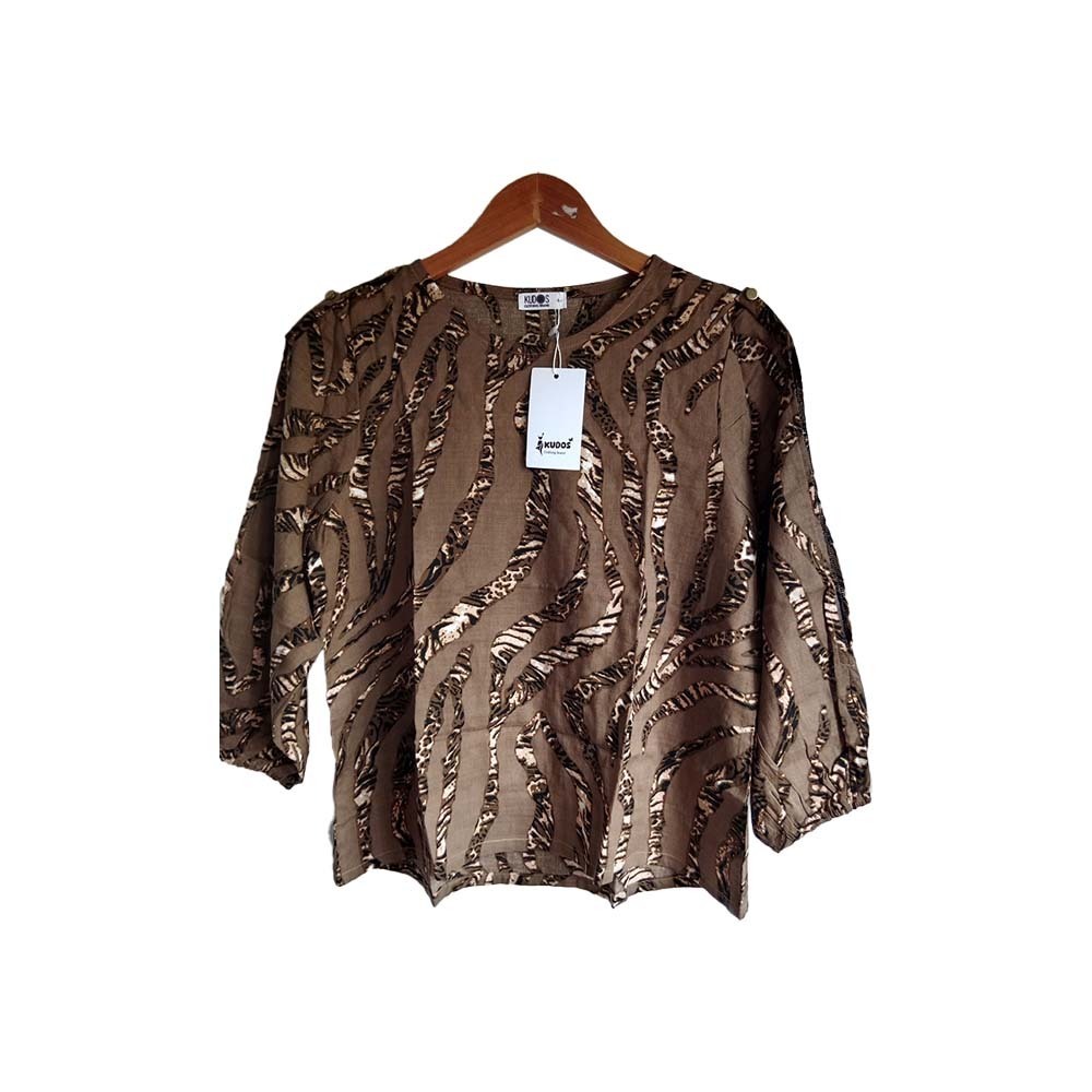 Kudos Floral Chiffon Woman Blouse Coffee B-013 Medium