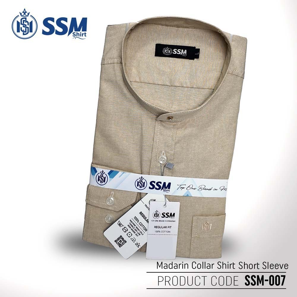 Madarin Collar Shirt Short Sleeve 2XL (Pale Yellow) SSM-O-M-S-007