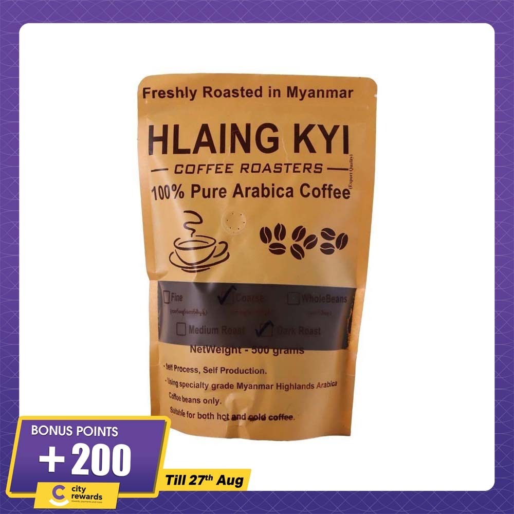 Hlaing Kyi 100% Pure Arabica Coarse Ground Coffee Dark Roast 500G