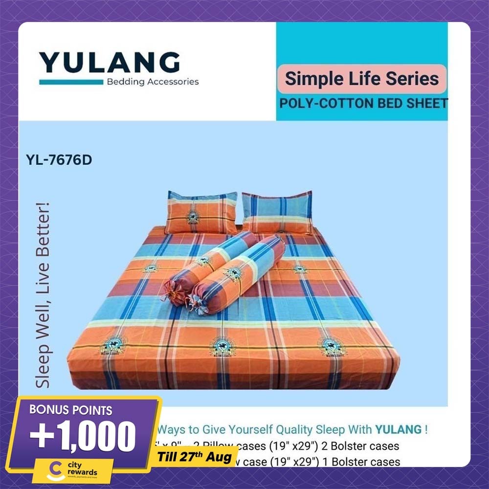 Yulang Poly Cotton Double Bedsheet Set (Simple Life) YL-7676D
