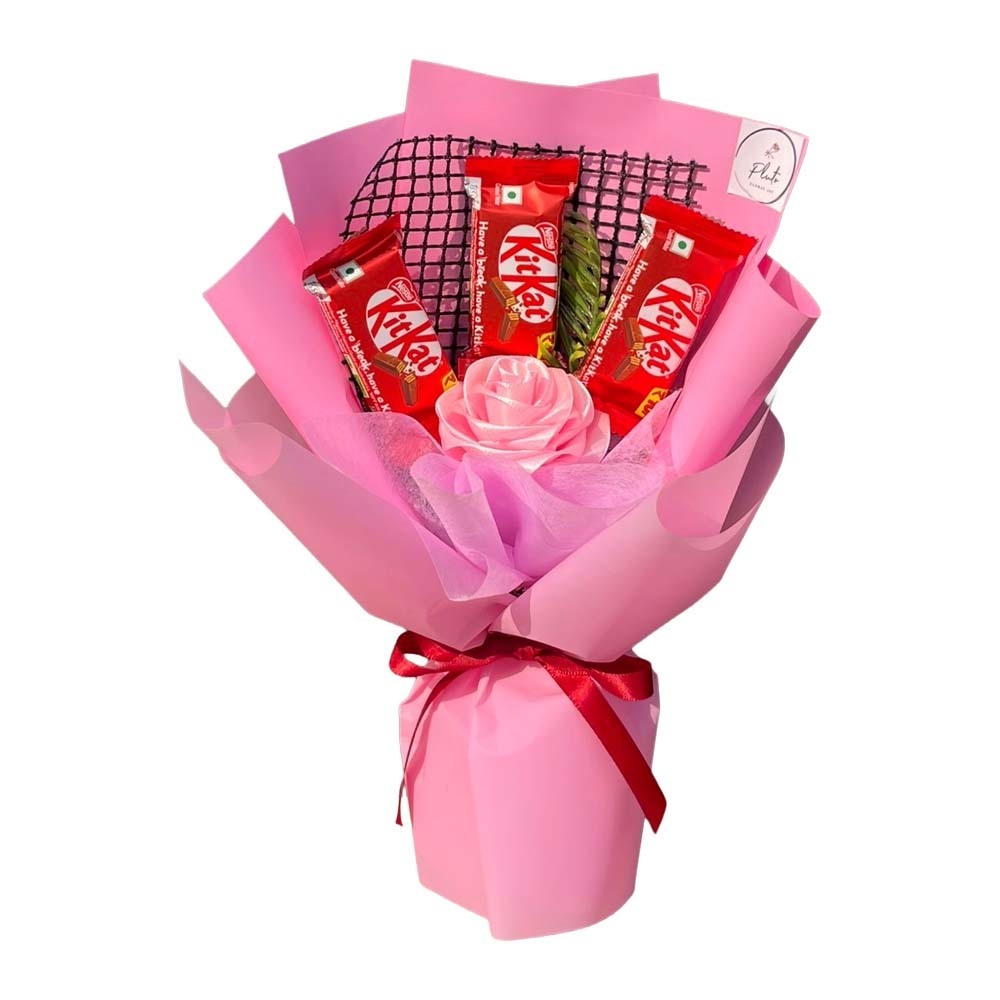 Handmade Artificial Rose & 3KitKat Chocolate Bouquet (Pink)
