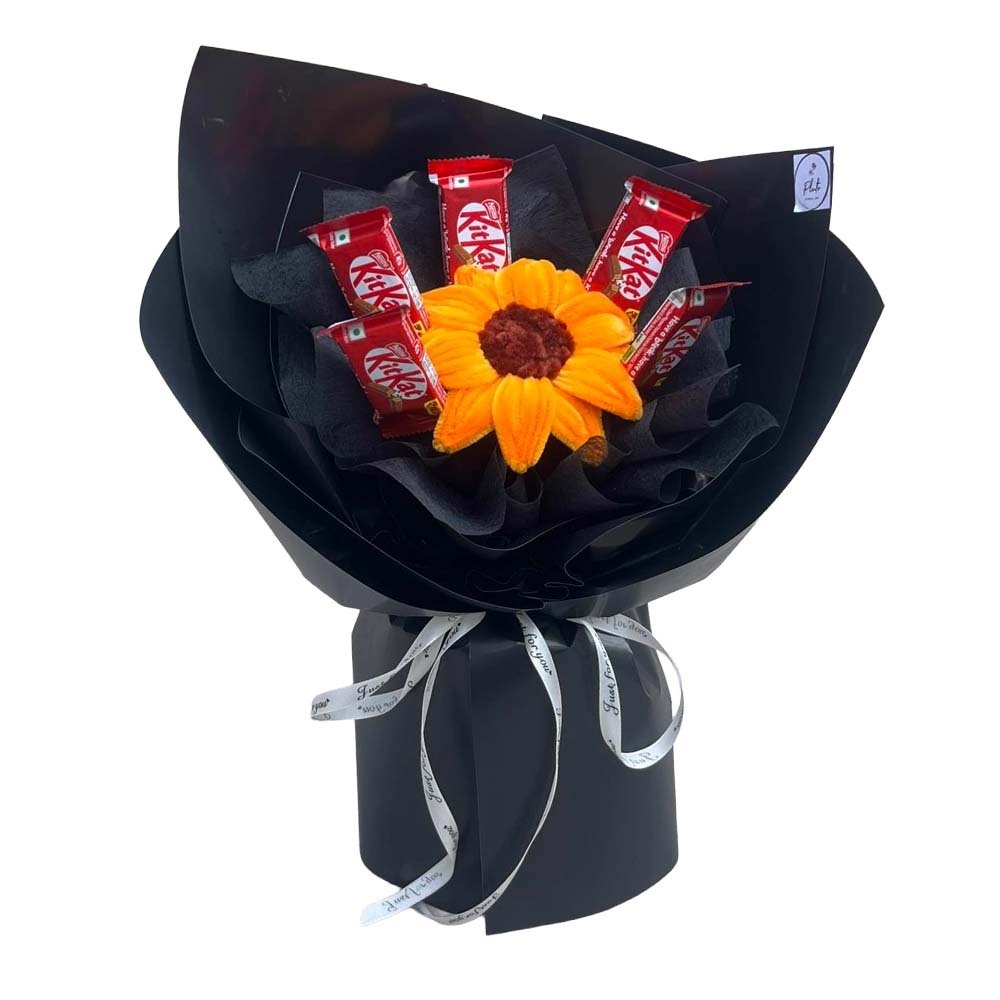 Handmade Artificial Sunflower & 5KitKat Chocolate  Bouquet