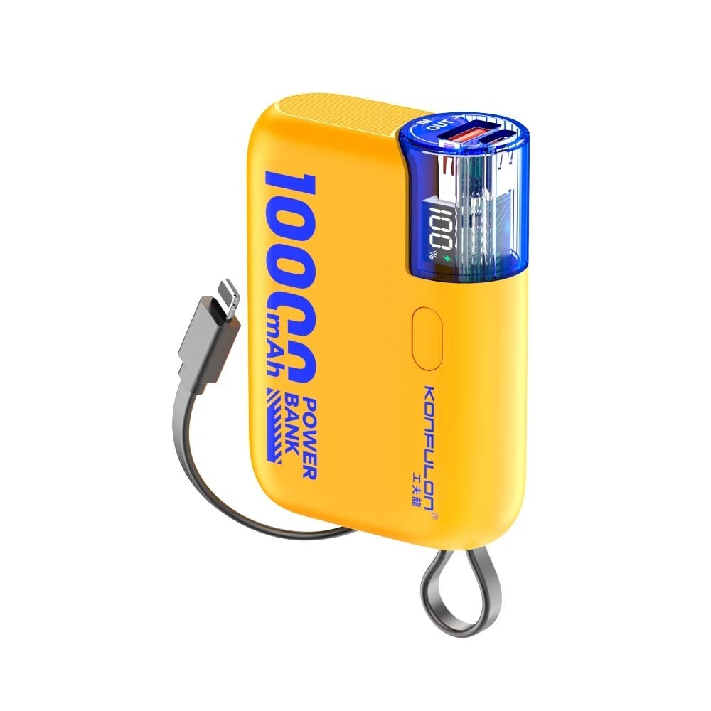 Konfulon A48Q (10000mAh Fast Charging 22.5W Built-in Cable Power Bank) + Lightning Cable Yellow