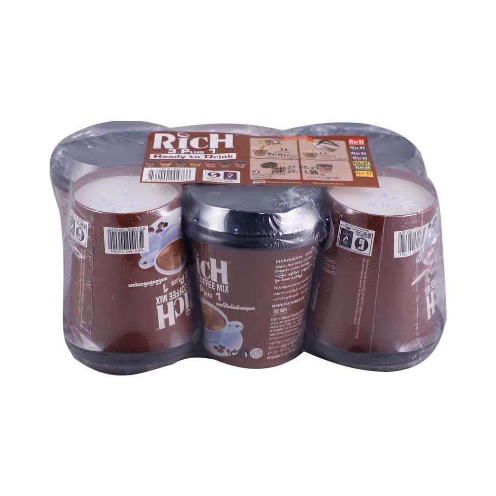 Rich 3 Plus 1 Pure Coffee Mix 6PCS x 20G (Cup)