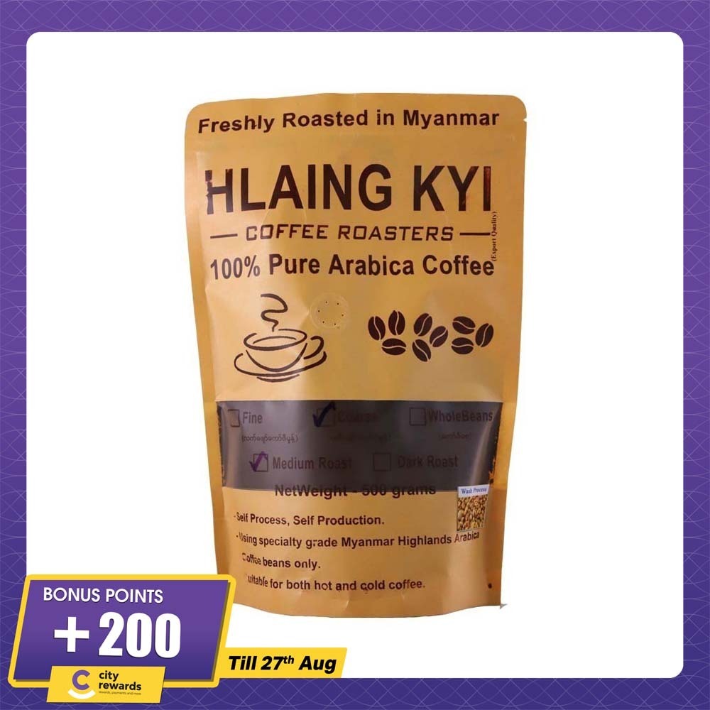 Hlaing Kyi 100% Pure Arabica Coarse Ground Coffee Medium Roast 500G (Wash Process)