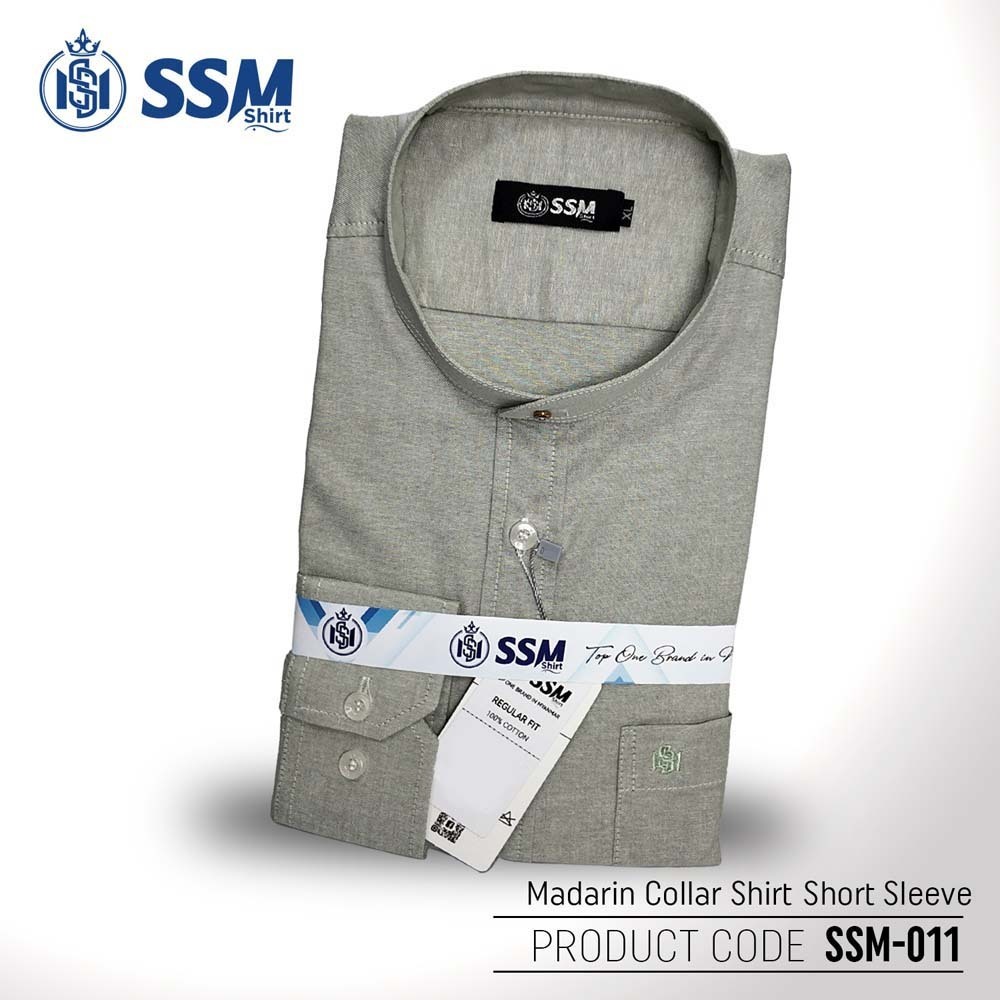 Madarin Collar Shirt Short Sleeve SSM-O-M-S-011 (Olive Green) Large