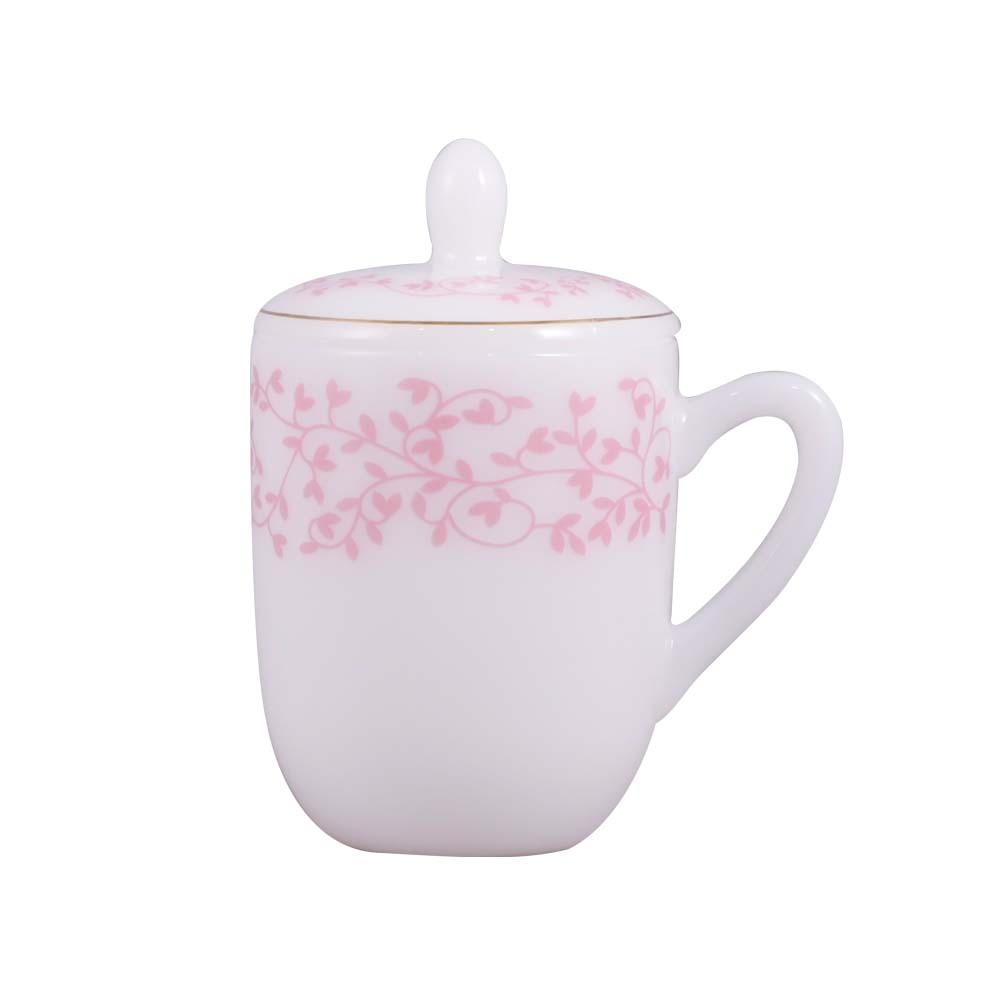 MP Pink Leaves Mug With Lid NO.70