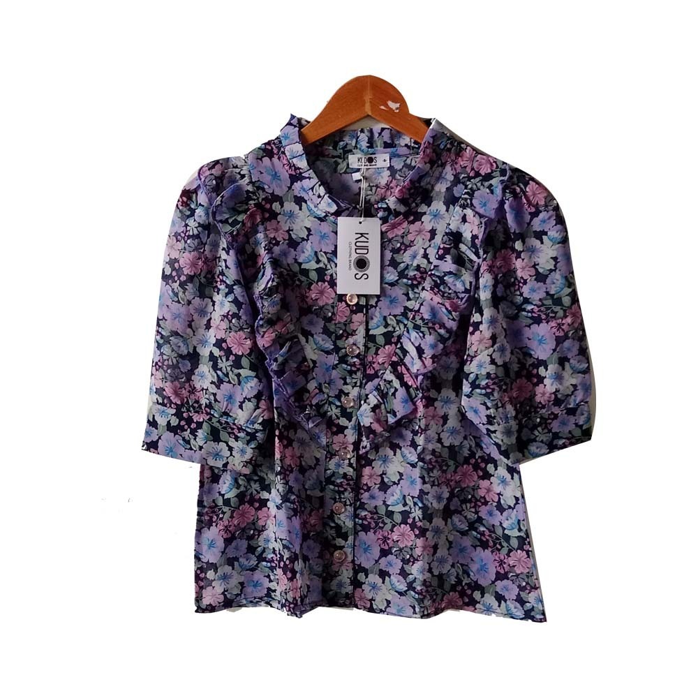 Kudos Floral Chiffon Woman Blouse  B-011 Purple Small