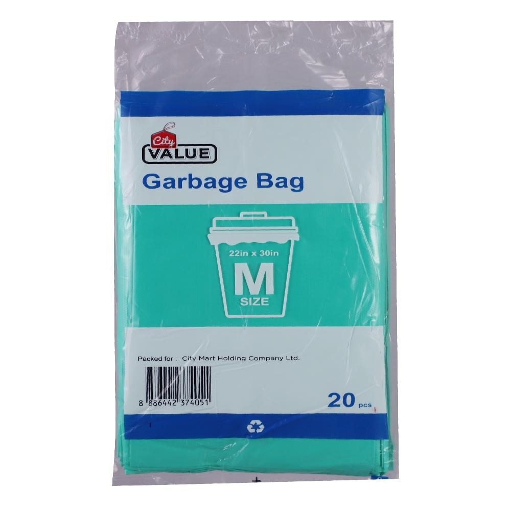 City Value Garbage Bag 22X30IN 20PCS Green