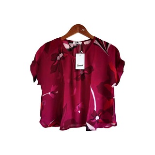Kudos Floral Chiffon Woman Blouse Magenta Pink B-007 Large